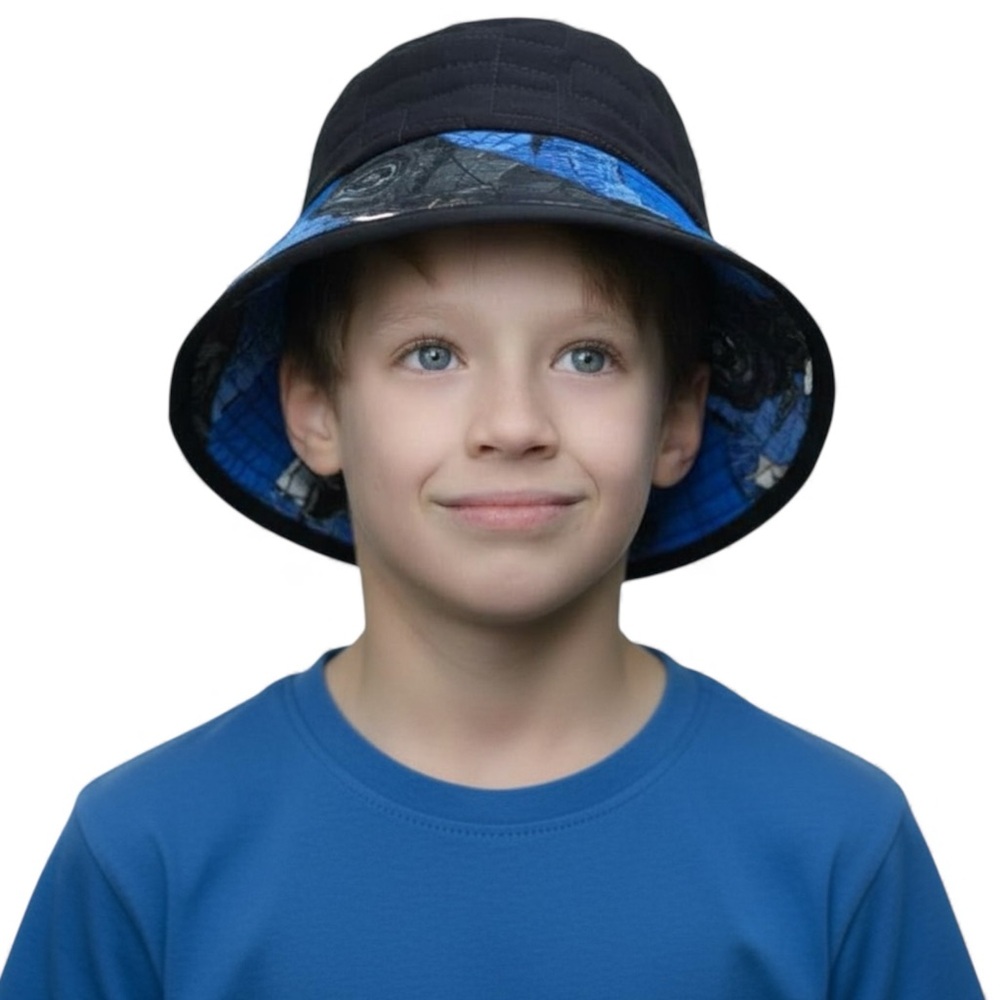 22” Batman/Houndstooth Blue and Black Reversible Bucket‎ Hat Hand Crafted 002
